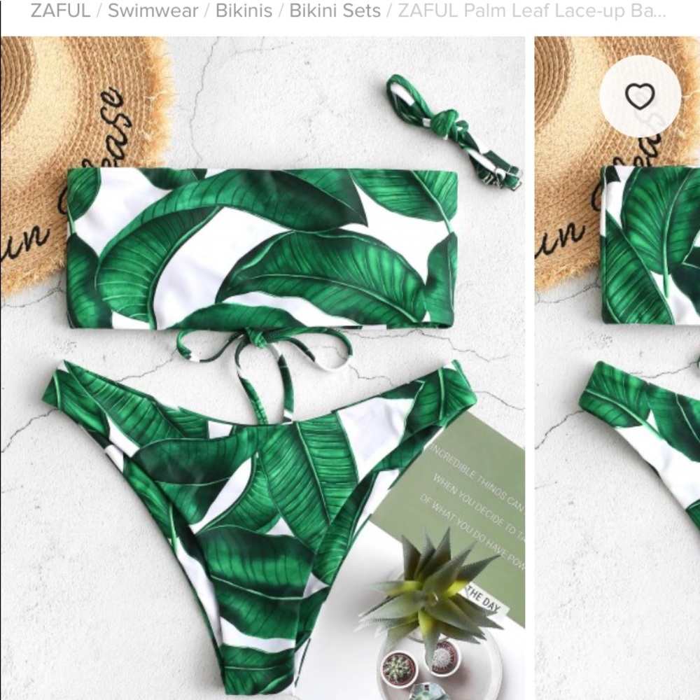 Zaful palm leaf lace up bandeau bikini set size M - Picture 3 of 5